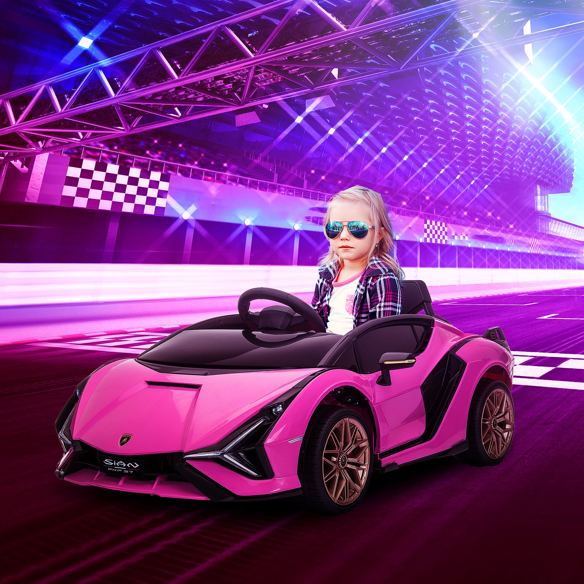 Kids Electric Car 12V 2 Driving Modes Lamborghini SIAN SUV Toy Electric Vehicle Remote Control Music (MP3/USB) Light 3-5 Years Metal Pink 108 x 62 x 40 cm