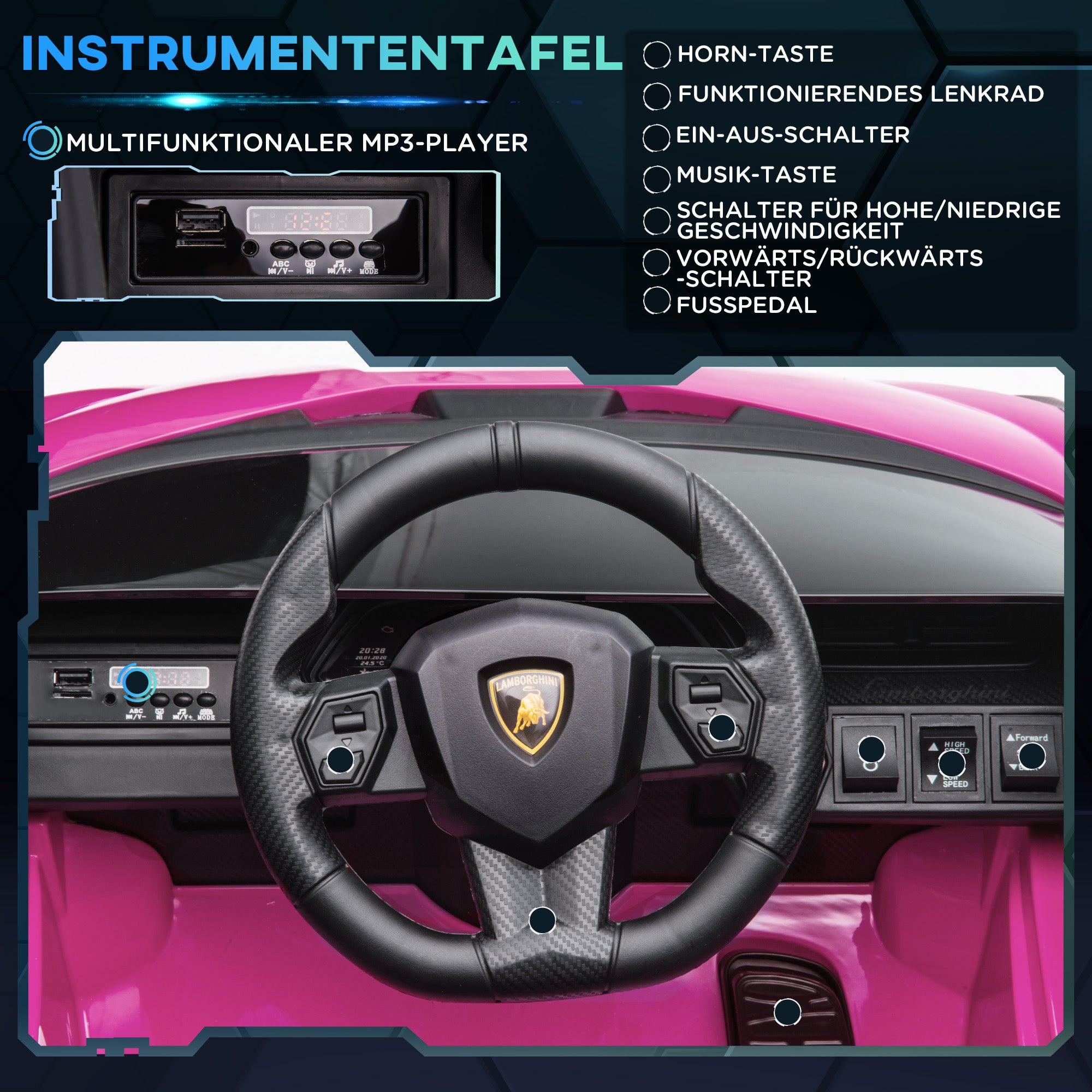 Kids Electric Car 12V 2 Driving Modes Lamborghini SIAN SUV Toy Electric Vehicle Remote Control Music (MP3/USB) Light 3-5 Years Metal Pink 108 x 62 x 40 cm