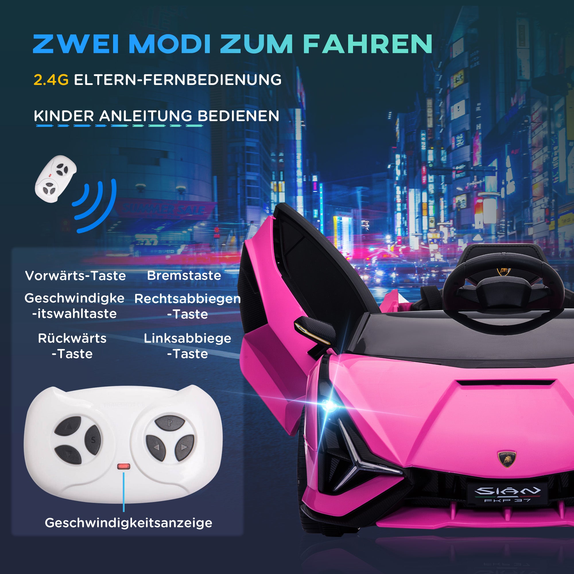 Kids Electric Car 12V 2 Driving Modes Lamborghini SIAN SUV Toy Electric Vehicle Remote Control Music (MP3/USB) Light 3-5 Years Metal Pink 108 x 62 x 40 cm