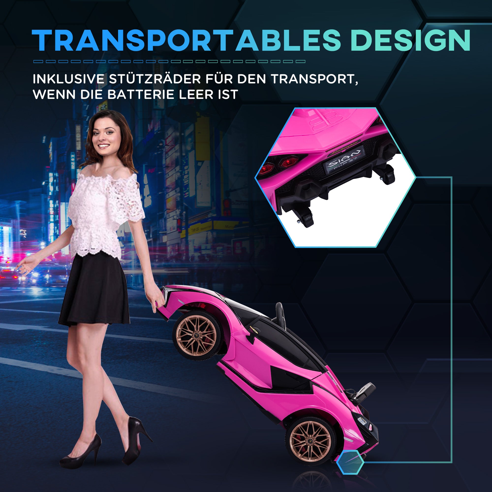 Kids Electric Car 12V 2 Driving Modes Lamborghini SIAN SUV Toy Electric Vehicle Remote Control Music (MP3/USB) Light 3-5 Years Metal Pink 108 x 62 x 40 cm