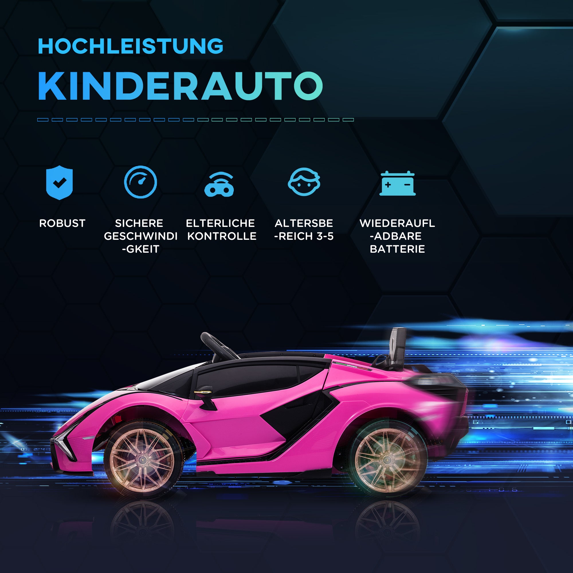 Kids Electric Car 12V 2 Driving Modes Lamborghini SIAN SUV Toy Electric Vehicle Remote Control Music (MP3/USB) Light 3-5 Years Metal Pink 108 x 62 x 40 cm
