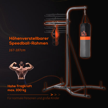 2-in-1 Boxing Bag Stand max. Load Capacity 100 kg, Rotatable Boxing Bag Holder made of Steel with 20kg Punching Ball, Adjustable Height Boxing Bag Holder, for Indoor Fitness Training, Black