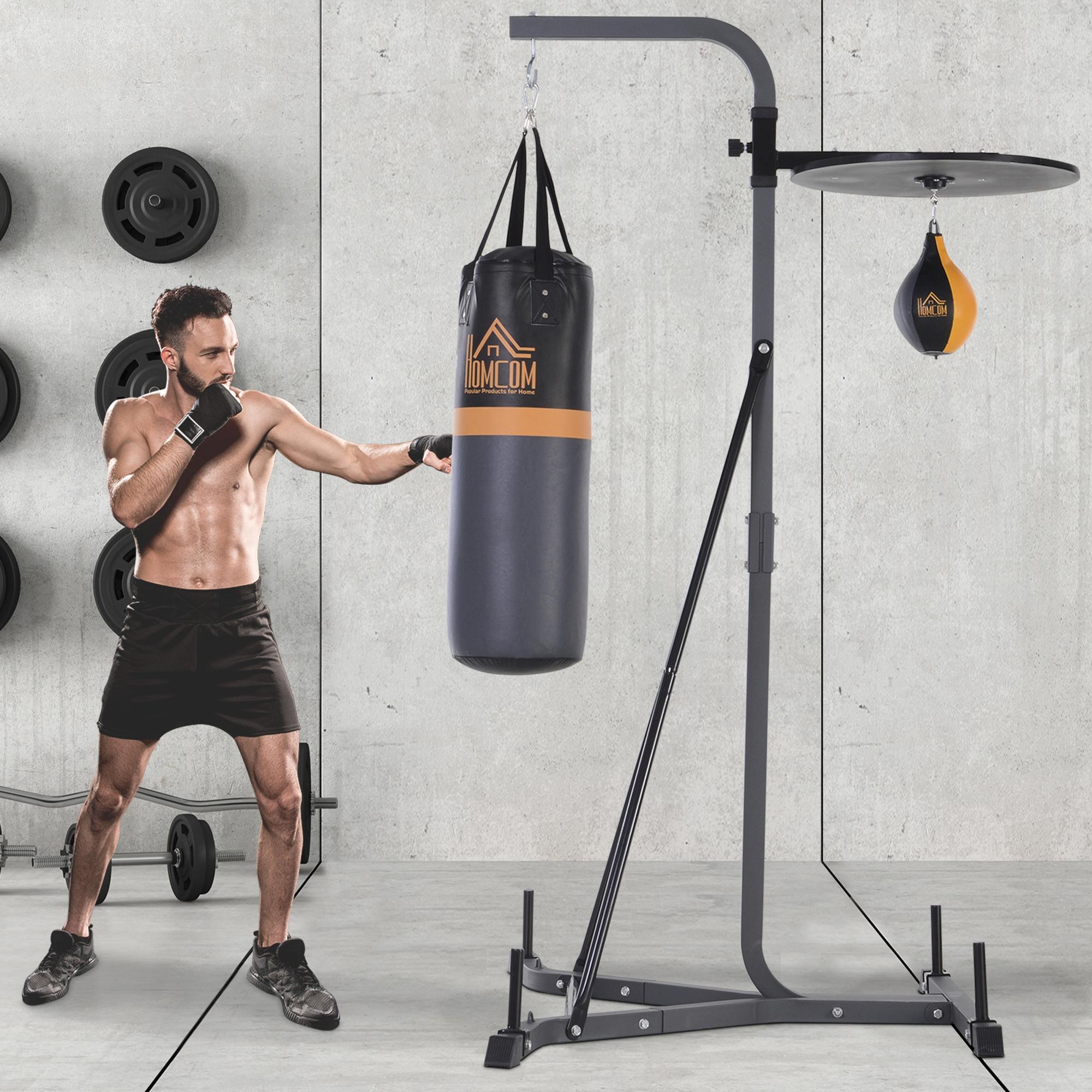 2-in-1 Boxing Bag Stand max. Load Capacity 100 kg, Rotatable Boxing Bag Holder made of Steel with 20kg Punching Ball, Adjustable Height Boxing Bag Holder, for Indoor Fitness Training, Black