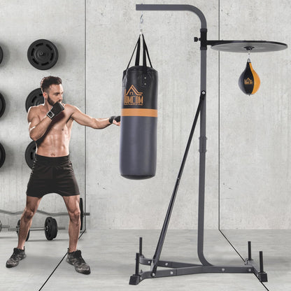 2-in-1 Boxing Bag Stand max. Load Capacity 100 kg, Rotatable Boxing Bag Holder made of Steel with 20kg Punching Ball, Adjustable Height Boxing Bag Holder, for Indoor Fitness Training, Black