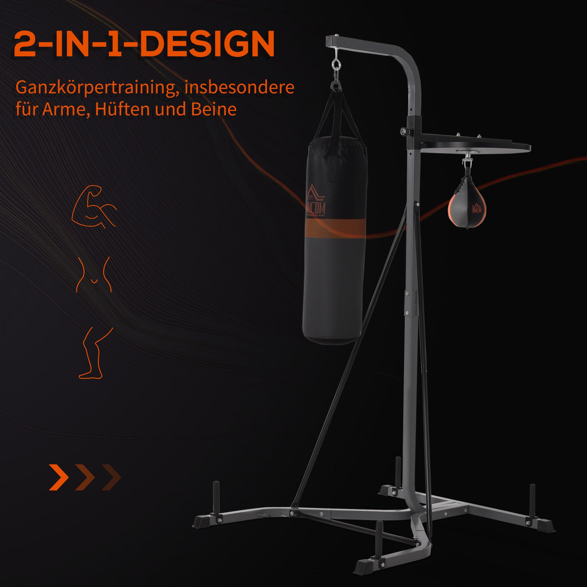 2-in-1 Boxing Bag Stand max. Load Capacity 100 kg, Rotatable Boxing Bag Holder made of Steel with 20kg Punching Ball, Adjustable Height Boxing Bag Holder, for Indoor Fitness Training, Black