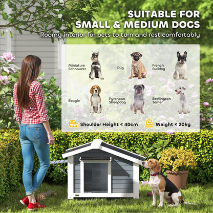 Weatherproof Wooden Dog House with Removable Floor, Asphalt Roof & Opening Window, 38.6" x 29.9" x 27.4" – Gray
