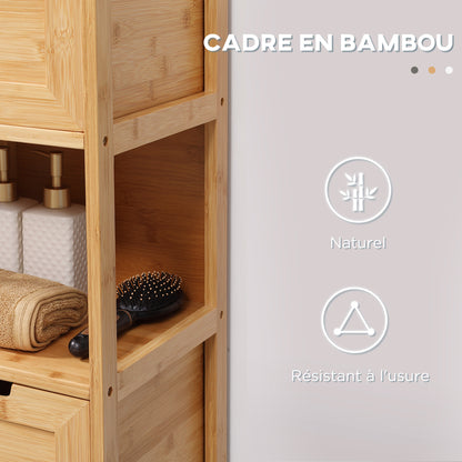 Free-standing bathroom cabinet storage cabinet with bamboo feet 2 removable drawers and 1 shelf - natural design - 30 x 30 x 90 cm natural