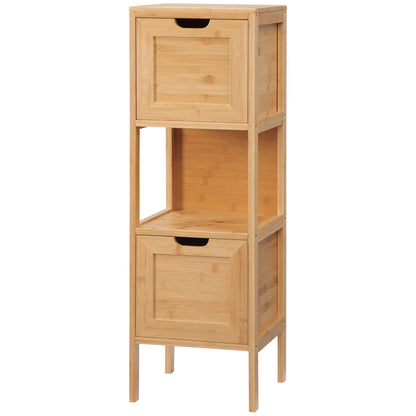 Free-standing bathroom cabinet storage cabinet with bamboo feet 2 removable drawers and 1 shelf - natural design - 30 x 30 x 90 cm natural