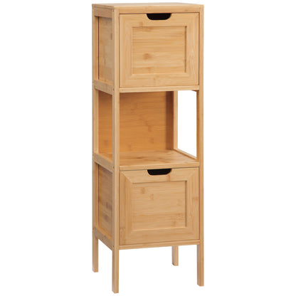 Free-standing bathroom cabinet storage cabinet with bamboo feet 2 removable drawers and 1 shelf - natural design - 30 x 30 x 90 cm natural