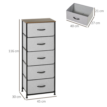 Dresser Sideboard with 5 Foldable Fabric Drawers, Drawer Cabinet with Worktop, Handle, Multi-Purpose Cabinet with Tip-Over Protection, for Living Room Bedroom, Gray