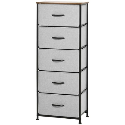Dresser Sideboard with 5 Foldable Fabric Drawers, Drawer Cabinet with Worktop, Handle, Multi-Purpose Cabinet with Tip-Over Protection, for Living Room Bedroom, Gray