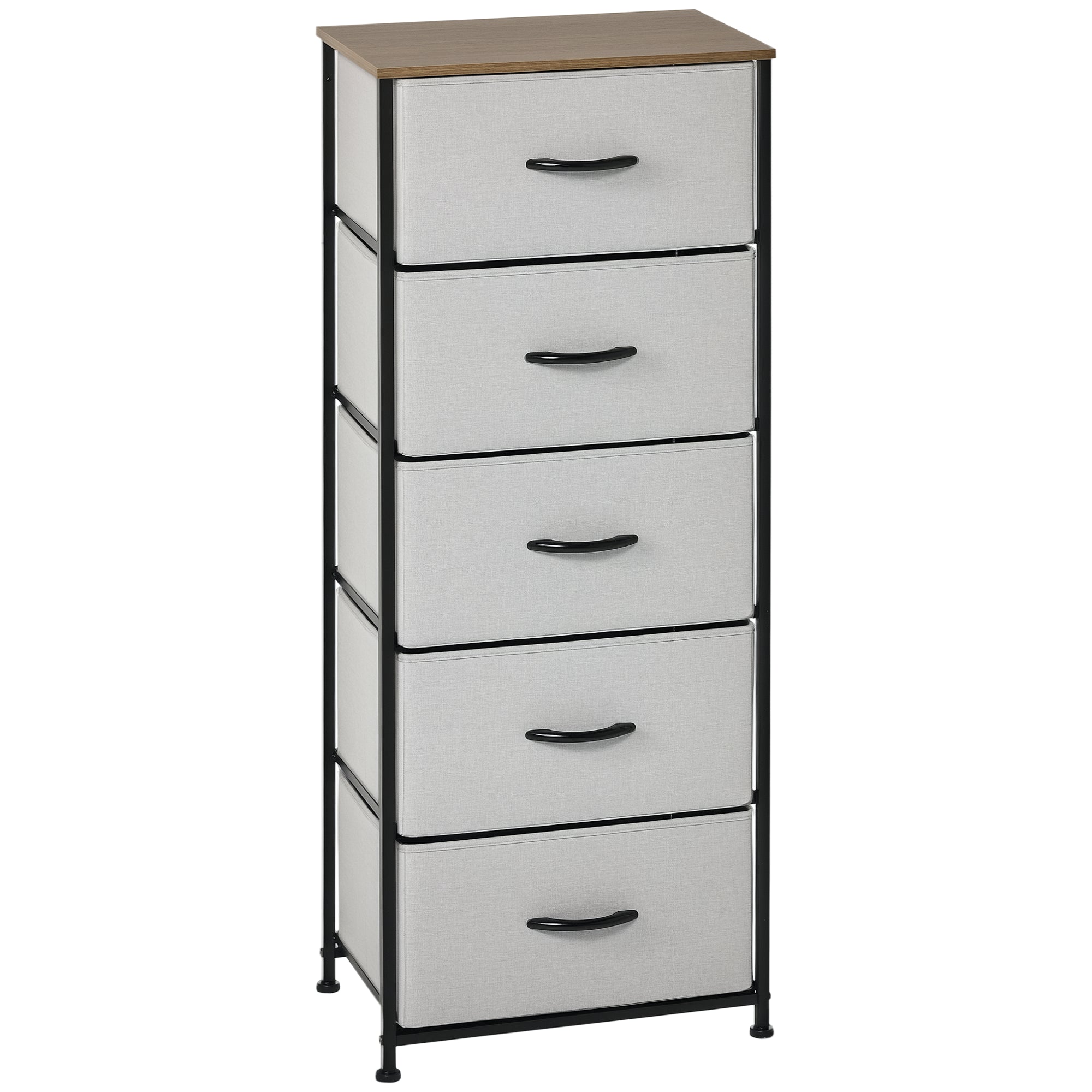 Dresser Sideboard with 5 Foldable Fabric Drawers, Drawer Cabinet with Worktop, Handle, Multi-Purpose Cabinet with Tip-Over Protection, for Living Room Bedroom, Gray