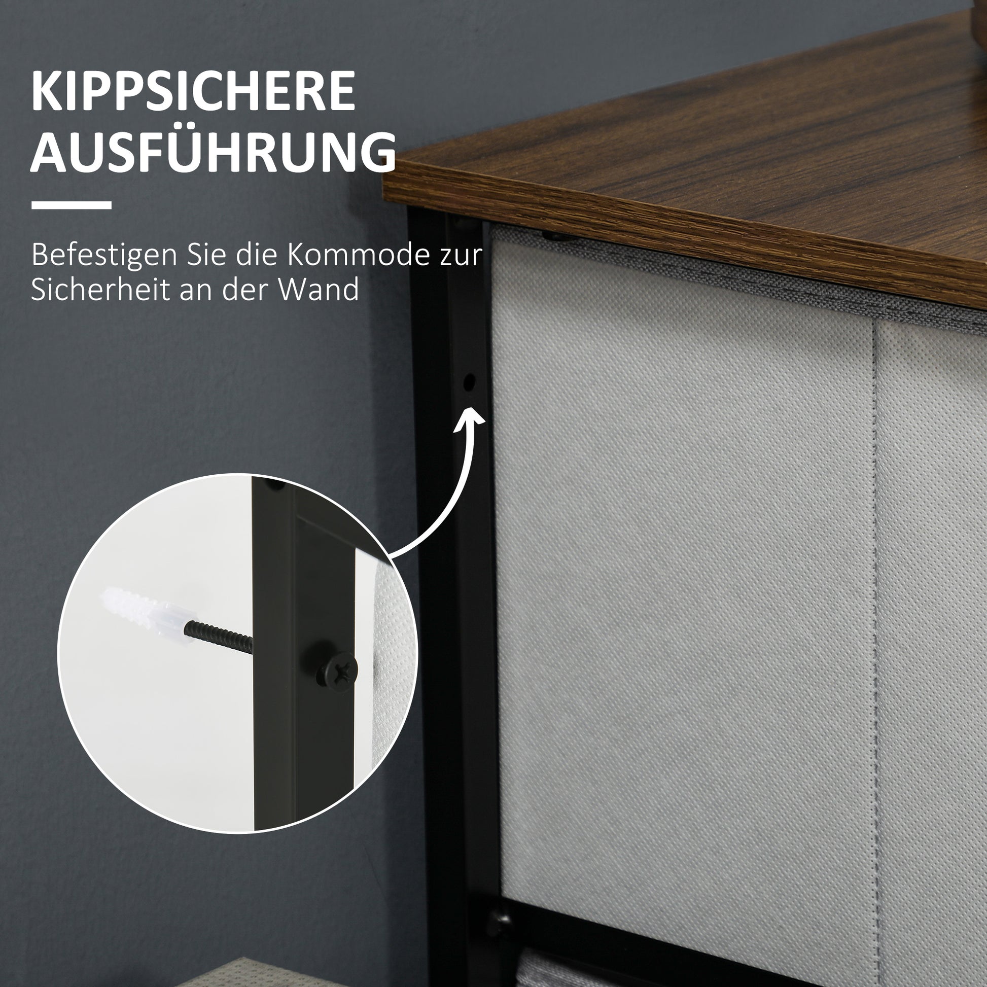 Dresser Sideboard with 5 Foldable Fabric Drawers, Drawer Cabinet with Worktop, Handle, Multi-Purpose Cabinet with Tip-Over Protection, for Living Room Bedroom, Gray
