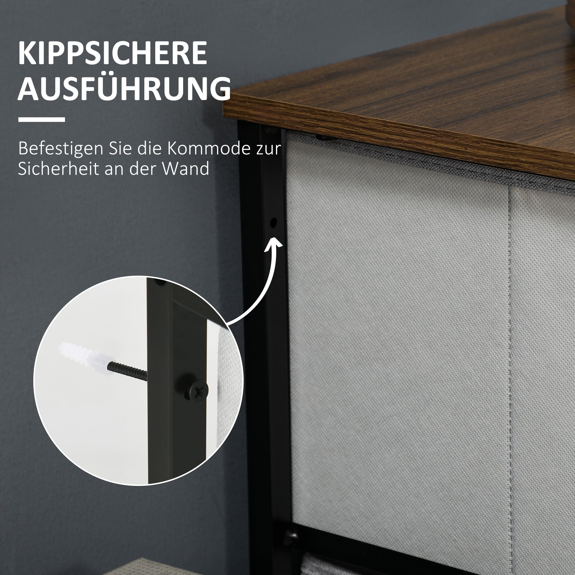 Dresser Sideboard with 5 Foldable Fabric Drawers, Drawer Cabinet with Worktop, Handle, Multi-Purpose Cabinet with Tip-Over Protection, for Living Room Bedroom, Gray