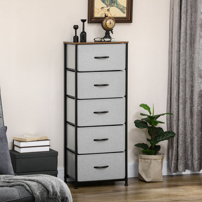 Dresser Sideboard with 5 Foldable Fabric Drawers, Drawer Cabinet with Worktop, Handle, Multi-Purpose Cabinet with Tip-Over Protection, for Living Room Bedroom, Gray