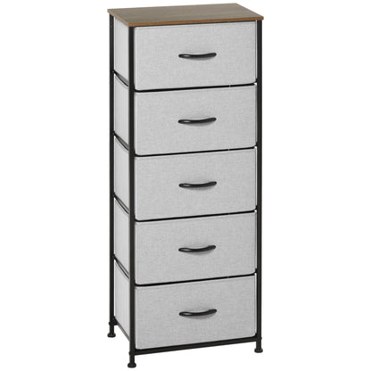 Dresser Sideboard with 5 Foldable Fabric Drawers, Drawer Cabinet with Worktop, Handle, Multi-Purpose Cabinet with Tip-Over Protection, for Living Room Bedroom, Gray