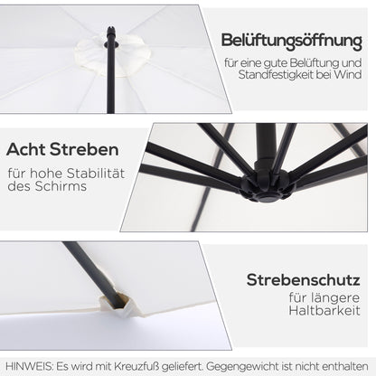 Cantilever Umbrella Ø300 cm tiltable Sunshade with UV Protection Crank Umbrella with Stand, Crank Mechanism, Market Umbrella Patio Umbrella Sun Protection for Balcony Garden Terrace Cream White