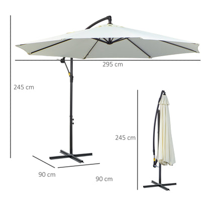 Cantilever Umbrella Ø300 cm tiltable Sunshade with UV Protection Crank Umbrella with Stand, Crank Mechanism, Market Umbrella Patio Umbrella Sun Protection for Balcony Garden Terrace Cream White