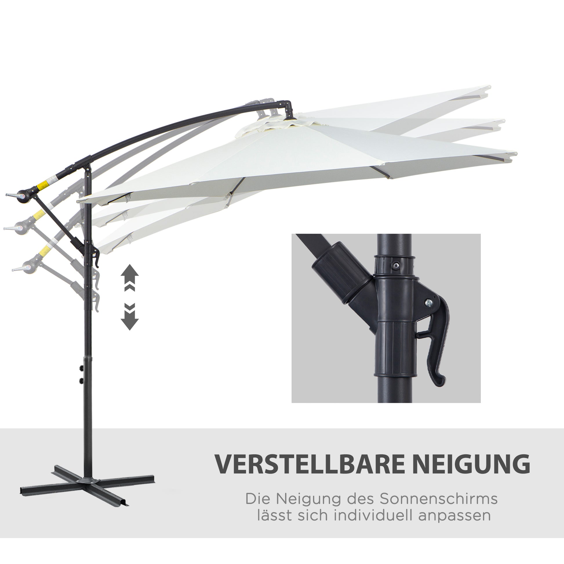 Cantilever Umbrella Ø300 cm tiltable Sunshade with UV Protection Crank Umbrella with Stand, Crank Mechanism, Market Umbrella Patio Umbrella Sun Protection for Balcony Garden Terrace Cream White