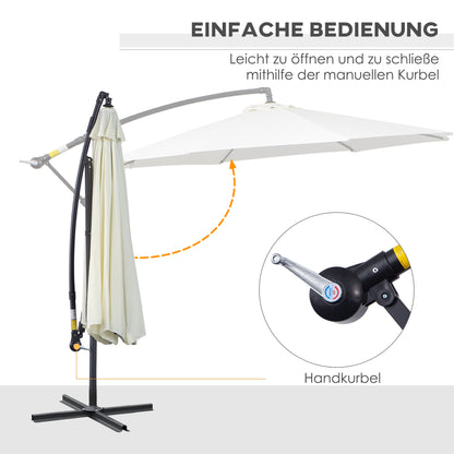 Cantilever Umbrella Ø300 cm tiltable Sunshade with UV Protection Crank Umbrella with Stand, Crank Mechanism, Market Umbrella Patio Umbrella Sun Protection for Balcony Garden Terrace Cream White