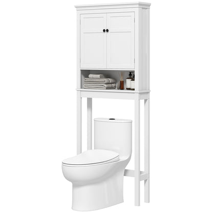 Over Toilet Storage Cabinet Bathroom Laundry Machine Shelf Bathroom Storage with Compartment, Double Door Cabinet, Adjustable Shelves - 70 x 20 x 175 cm, White
