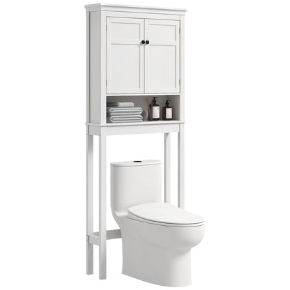 Over Toilet Storage Cabinet Bathroom Laundry Machine Shelf Bathroom Storage with Compartment, Double Door Cabinet, Adjustable Shelves - 70 x 20 x 175 cm, White