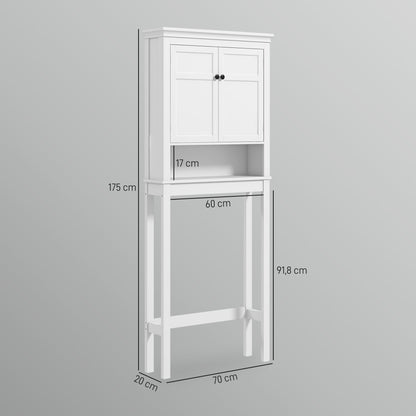 Over Toilet Storage Cabinet Bathroom Laundry Machine Shelf Bathroom Storage with Compartment, Double Door Cabinet, Adjustable Shelves - 70 x 20 x 175 cm, White