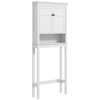 Over Toilet Storage Cabinet Bathroom Laundry Machine Shelf Bathroom Storage with Compartment, Double Door Cabinet, Adjustable Shelves - 70 x 20 x 175 cm, White