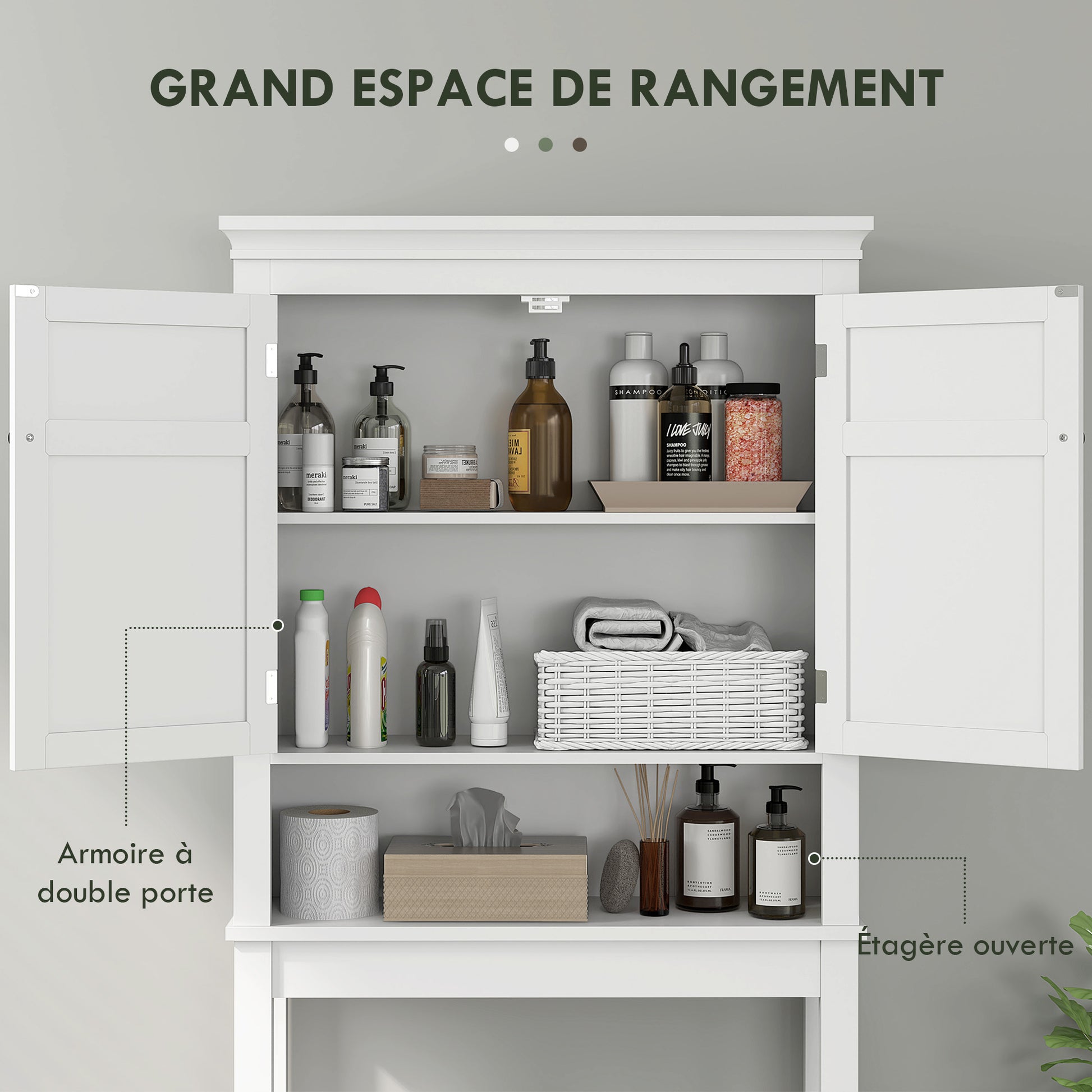 Over Toilet Storage Cabinet Bathroom Laundry Machine Shelf Bathroom Storage with Compartment, Double Door Cabinet, Adjustable Shelves - 70 x 20 x 175 cm, White