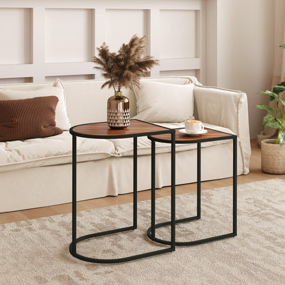 2-Piece Coffee Table Set, Square Side Table, Coffee Table with Steel Frame, Stackable Coffee Table, for Living Room, up to 20 kg Load Capacity, Brown+Black