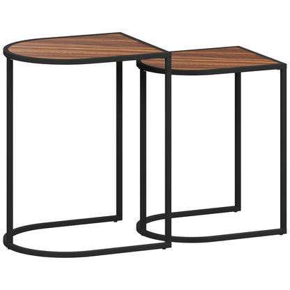 2-Piece Coffee Table Set, Square Side Table, Coffee Table with Steel Frame, Stackable Coffee Table, for Living Room, up to 20 kg Load Capacity, Brown+Black