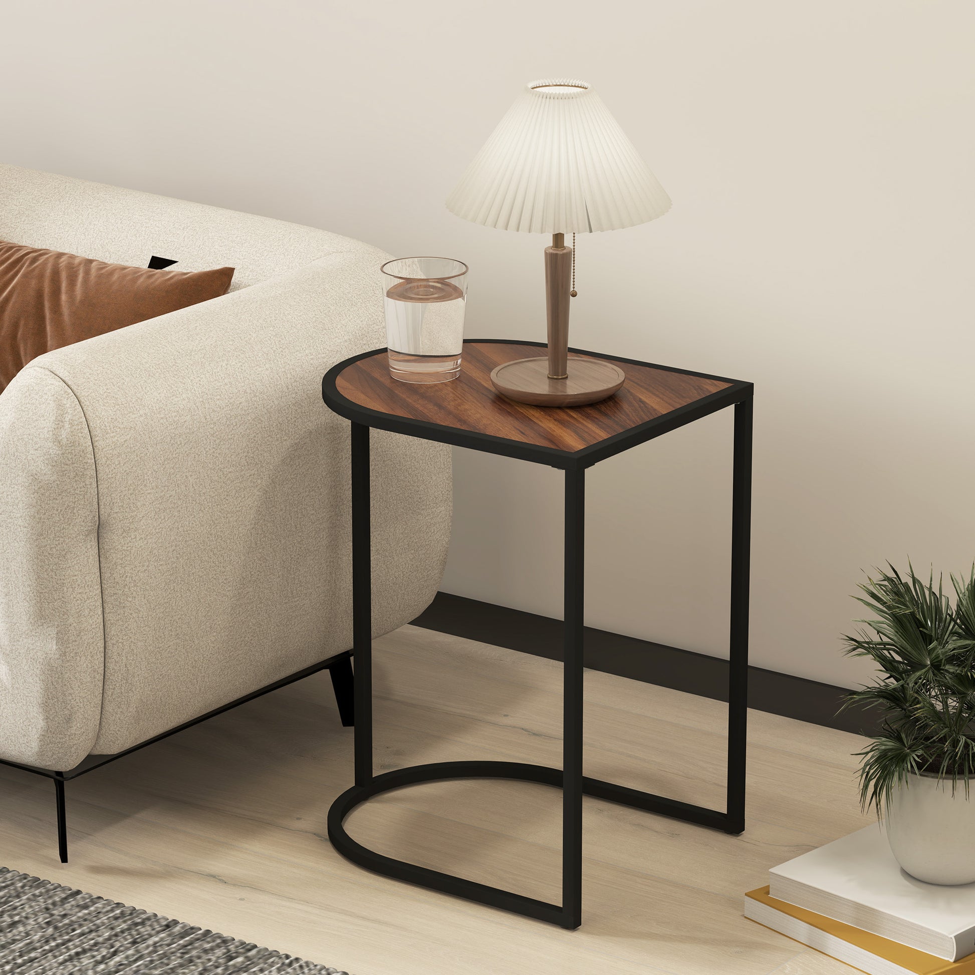 2-Piece Coffee Table Set, Square Side Table, Coffee Table with Steel Frame, Stackable Coffee Table, for Living Room, up to 20 kg Load Capacity, Brown+Black