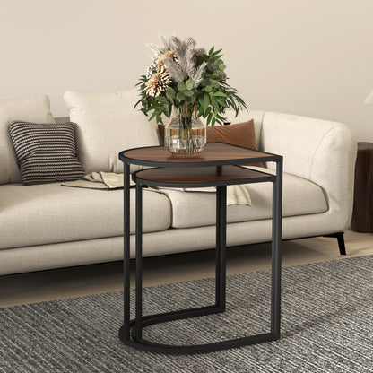 2-Piece Coffee Table Set, Square Side Table, Coffee Table with Steel Frame, Stackable Coffee Table, for Living Room, up to 20 kg Load Capacity, Brown+Black