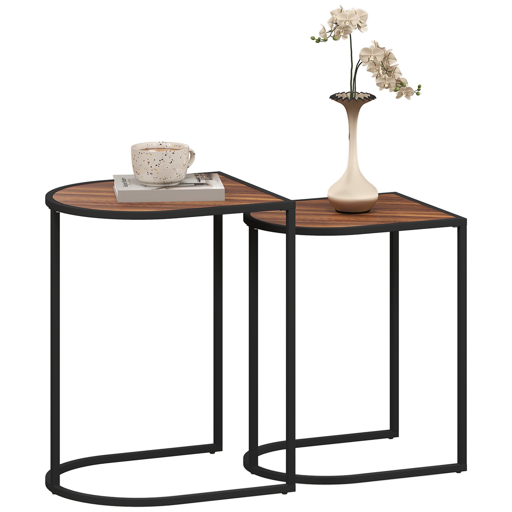 2-Piece Coffee Table Set, Square Side Table, Coffee Table with Steel Frame, Stackable Coffee Table, for Living Room, up to 20 kg Load Capacity, Brown+Black