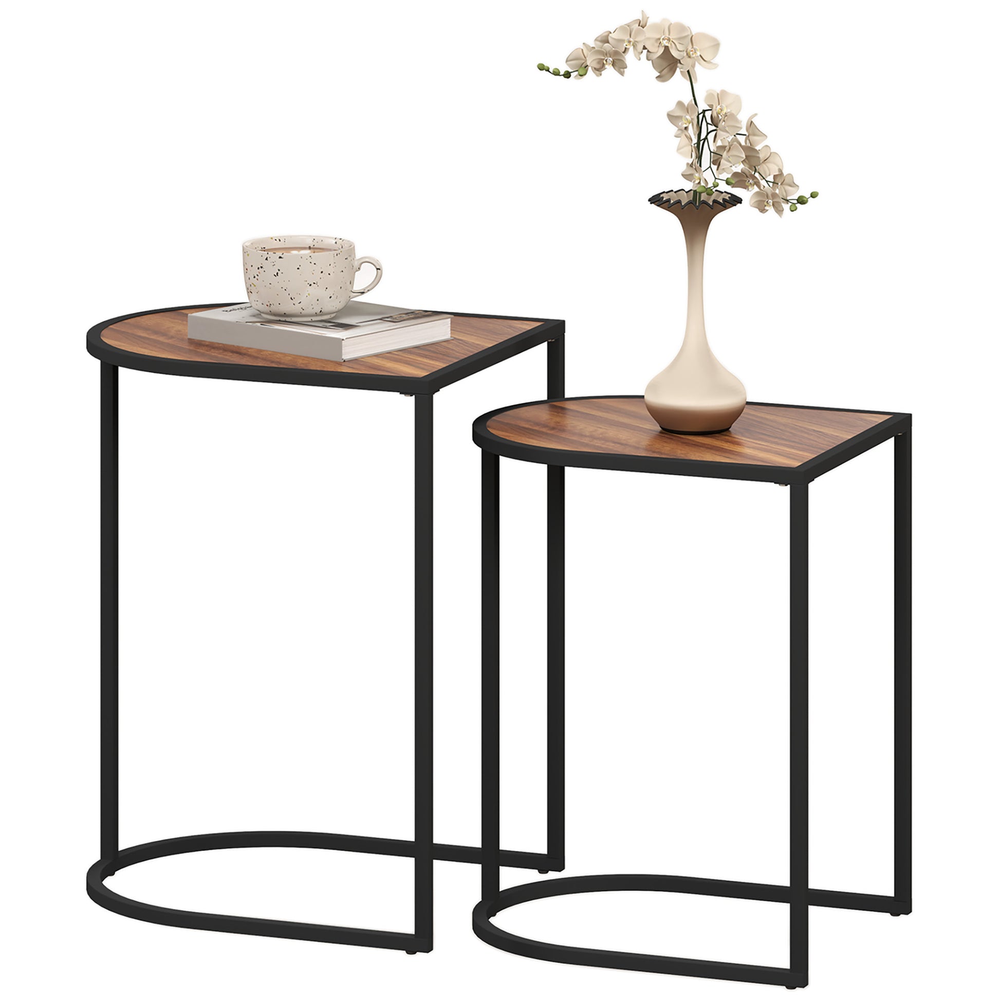 2-Piece Coffee Table Set, Square Side Table, Coffee Table with Steel Frame, Stackable Coffee Table, for Living Room, up to 20 kg Load Capacity, Brown+Black