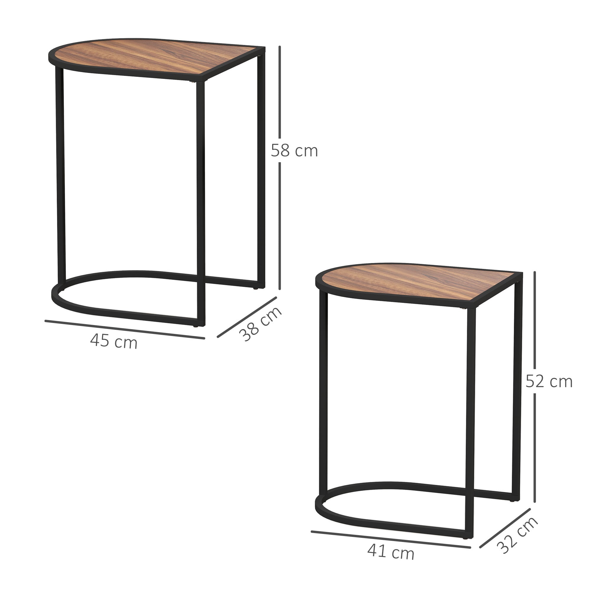 2-Piece Coffee Table Set, Square Side Table, Coffee Table with Steel Frame, Stackable Coffee Table, for Living Room, up to 20 kg Load Capacity, Brown+Black