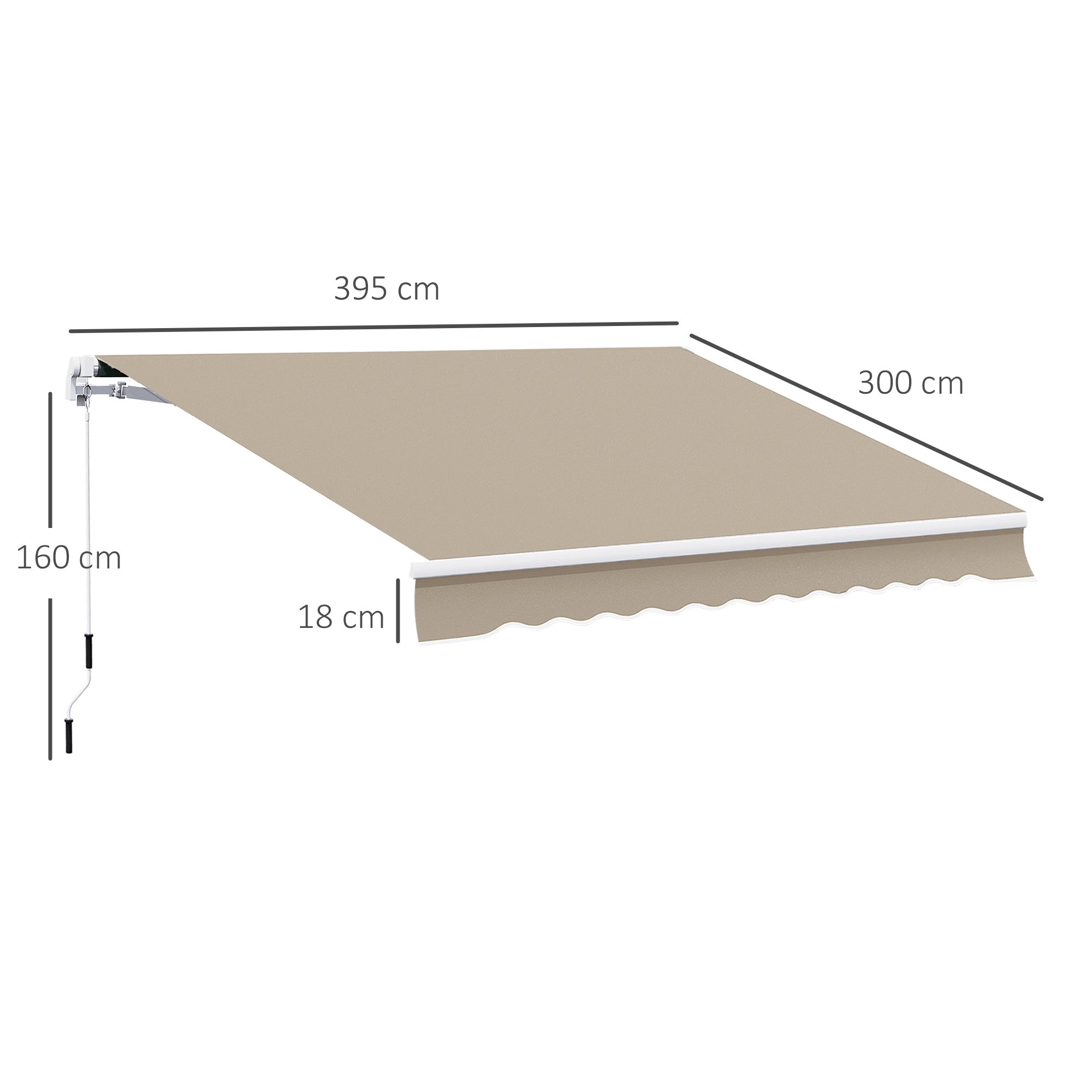 Joint Arm Awning Adjustable Clamping Awning Terrace Awning 3.95 x 3m Sun Protection with Crank, Balcony Awning, Beige