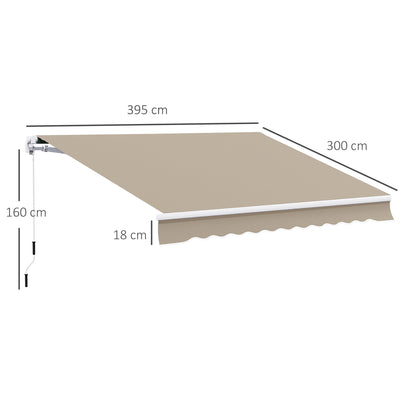 Joint Arm Awning Adjustable Clamping Awning Terrace Awning 3.95 x 3m Sun Protection with Crank, Balcony Awning, Beige