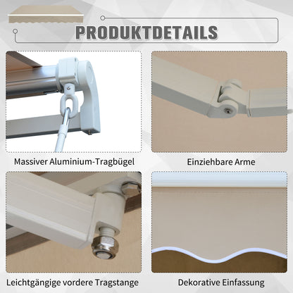 Joint Arm Awning Adjustable Clamping Awning Terrace Awning 3.95 x 3m Sun Protection with Crank, Balcony Awning, Beige