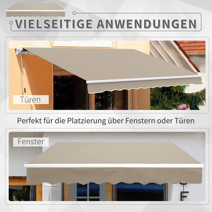 Joint Arm Awning Adjustable Clamping Awning Terrace Awning 3.95 x 3m Sun Protection with Crank, Balcony Awning, Beige