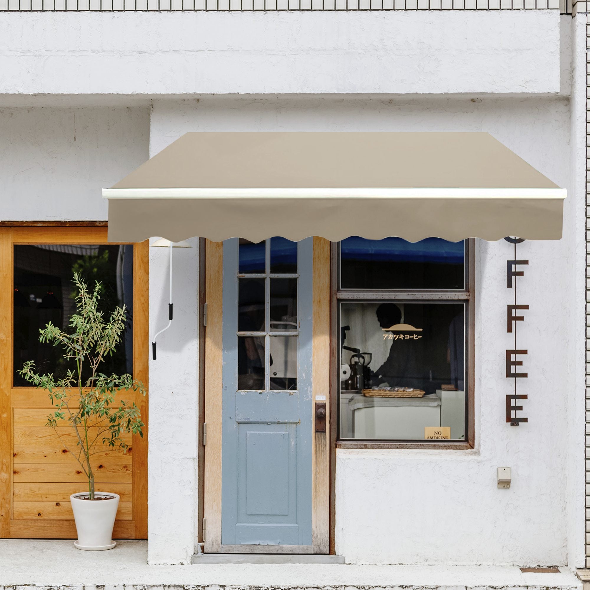 Joint Arm Awning Adjustable Clamping Awning Terrace Awning 3.95 x 3m Sun Protection with Crank, Balcony Awning, Beige