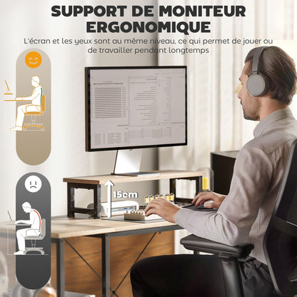 Reversible Modular Corner Desk, Industrial Style 168-240 cm - Adjustable Shelf, Storage Bag, Screen Stand, Computer Desk for 2 People, Natural Wood