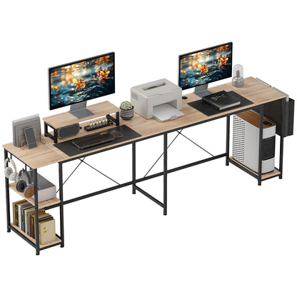 Reversible Modular Corner Desk, Industrial Style 168-240 cm - Adjustable Shelf, Storage Bag, Screen Stand, Computer Desk for 2 People, Natural Wood