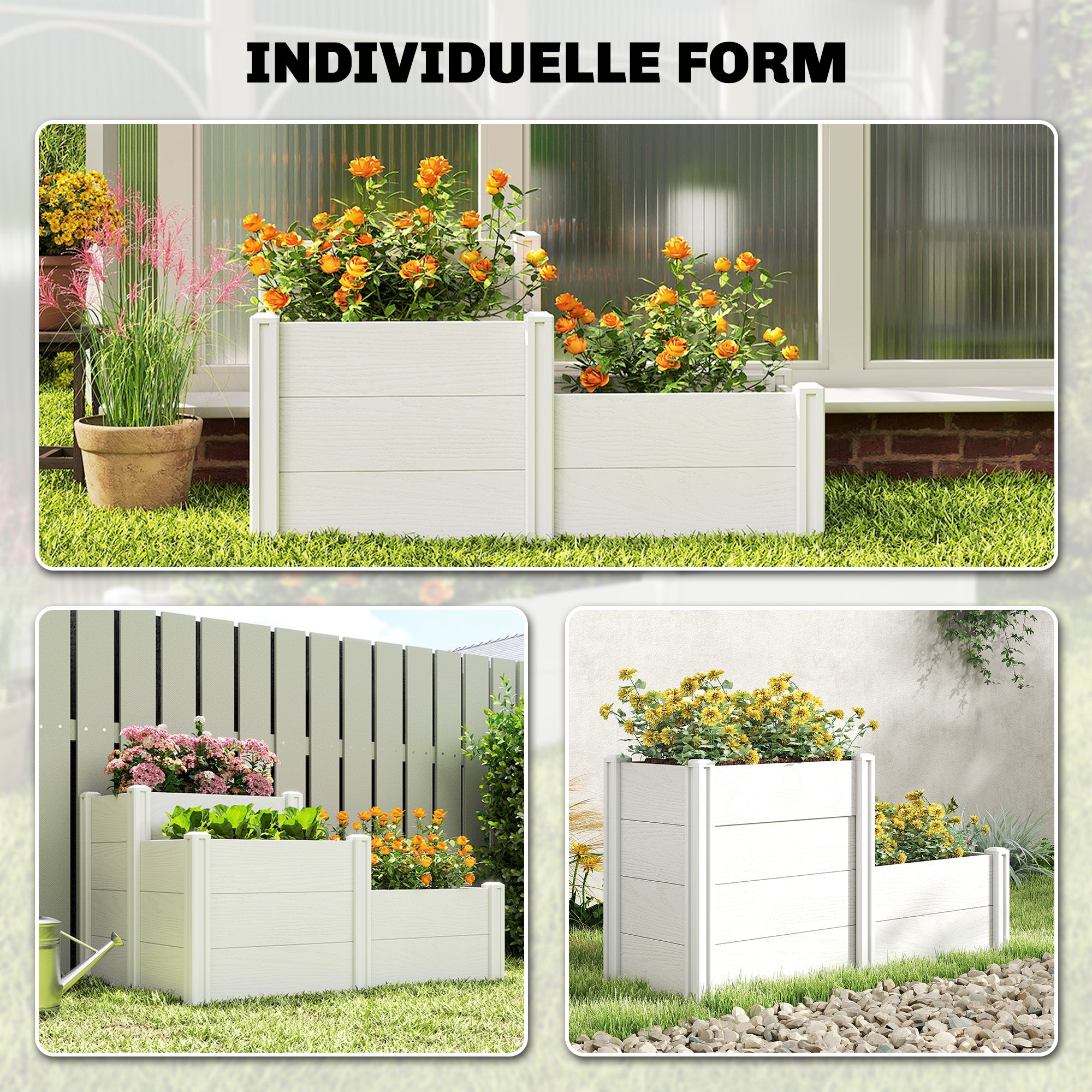 3-Tier Stackable Raised Garden Bed with Open Bottom – Modular Vinyl Planter Box for Garden & Balcony, 47.2 x 31.5 x 25.2 in, White