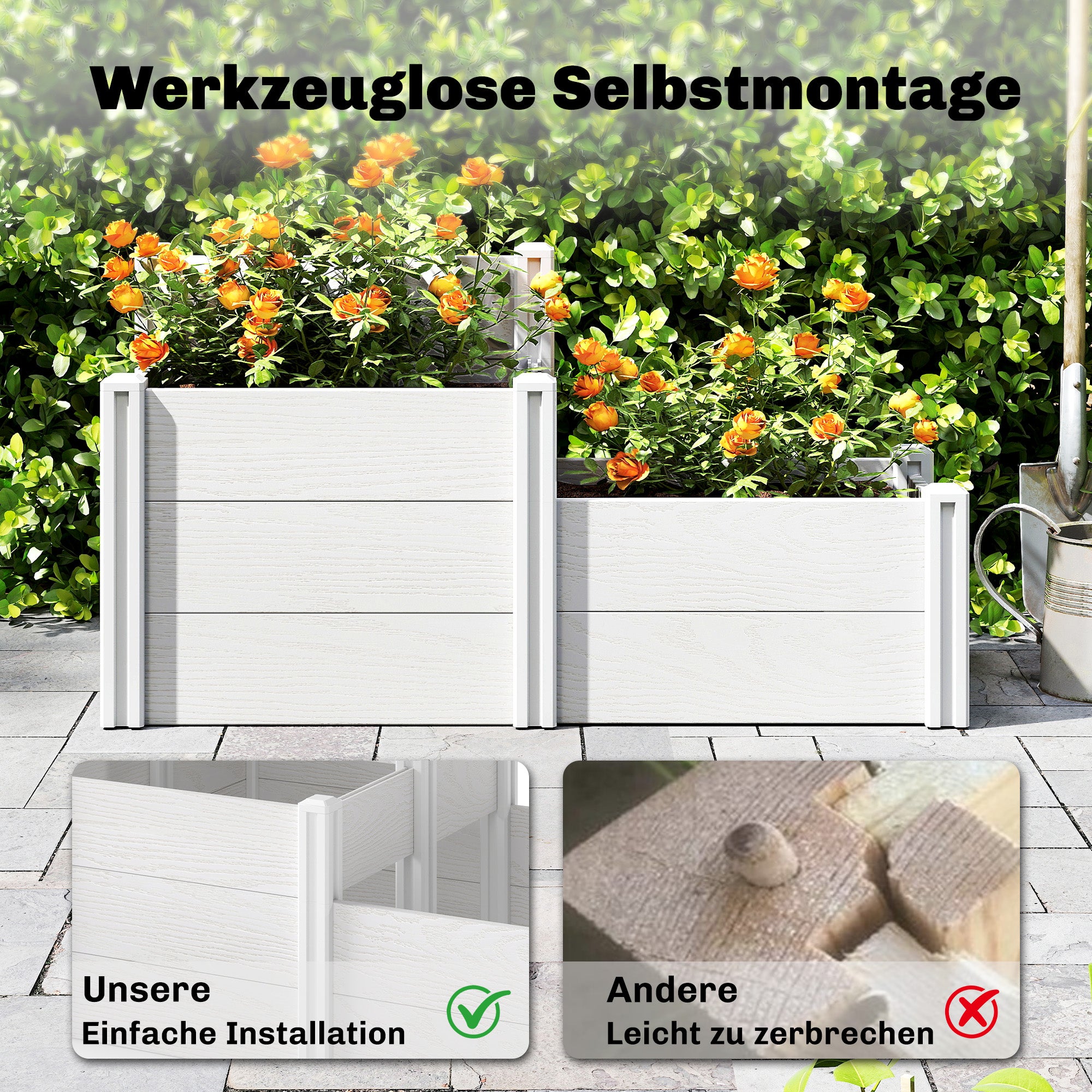 3-Tier Stackable Raised Garden Bed with Open Bottom – Modular Vinyl Planter Box for Garden & Balcony, 47.2 x 31.5 x 25.2 in, White