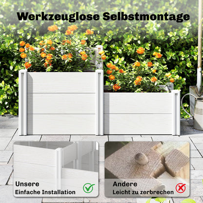3-Tier Stackable Raised Garden Bed with Open Bottom – Modular Vinyl Planter Box for Garden & Balcony, 47.2 x 31.5 x 25.2 in, White