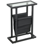 Side Table Nightstand with Fabric Basket, Glass Top, Coffee Table with Metal Legs, Living Room Sofa Table for Living Room Bedroom 40 x 18 x 55.5 cm Black