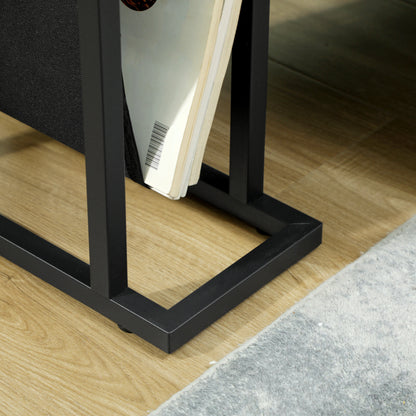 Side Table Nightstand with Fabric Basket, Glass Top, Coffee Table with Metal Legs, Living Room Sofa Table for Living Room Bedroom 40 x 18 x 55.5 cm Black