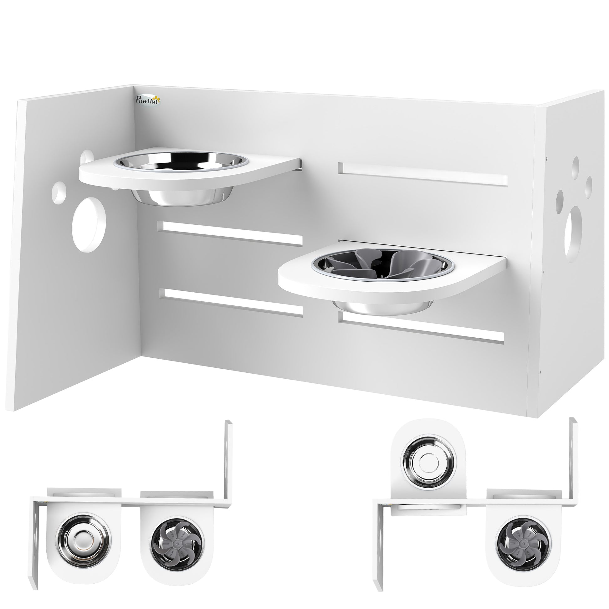 Elevated Dog Bowl Height Adjustable Feeder with Stand Anti-Gulp Mat 2 x 1000ml Slow Feeding Bowl Adjustable Food Bowl Feeding Station Dog Bowls for Medium Dogs Cats White