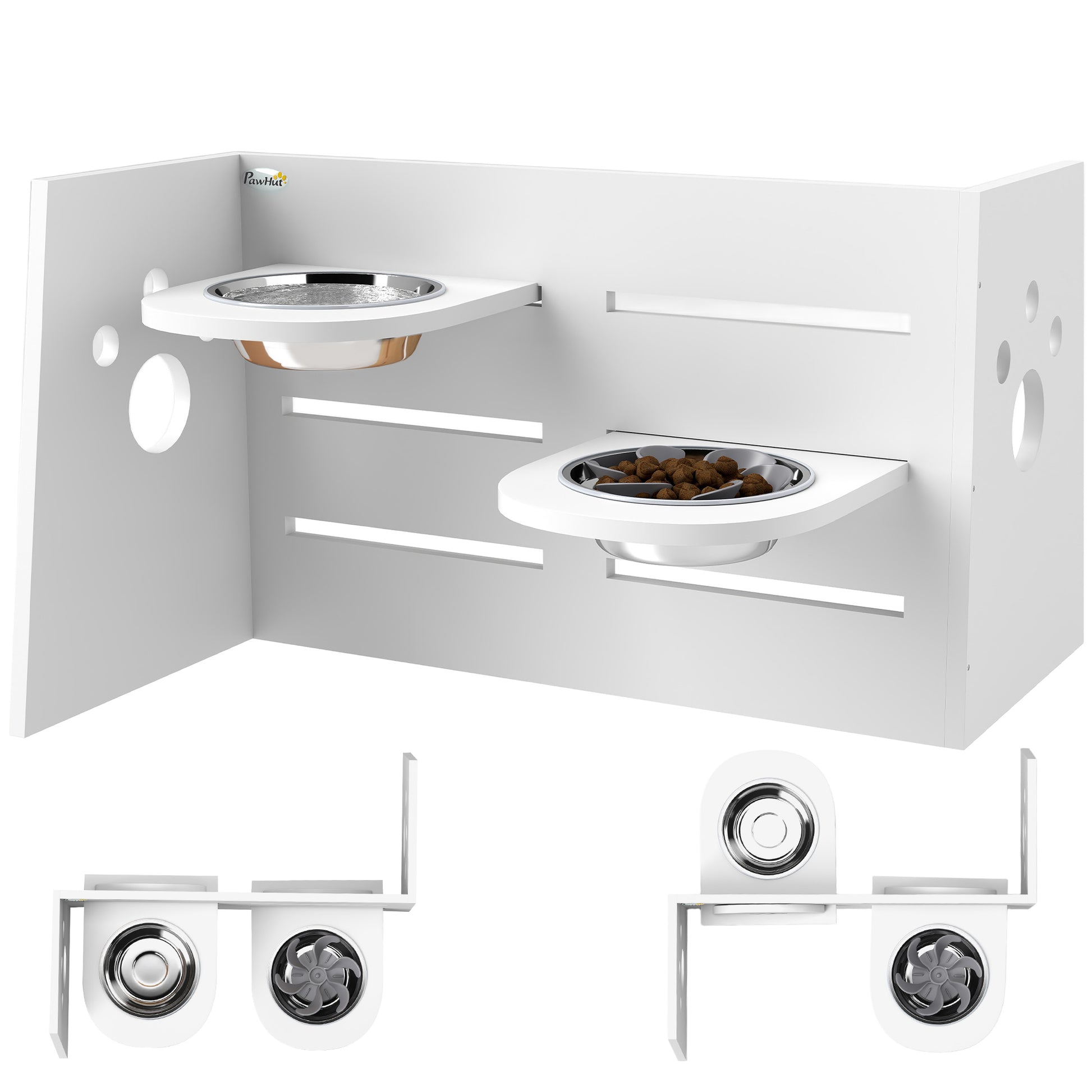 Elevated Dog Bowl Height Adjustable Feeder with Stand Anti-Gulp Mat 2 x 1000ml Slow Feeding Bowl Adjustable Food Bowl Feeding Station Dog Bowls for Medium Dogs Cats White